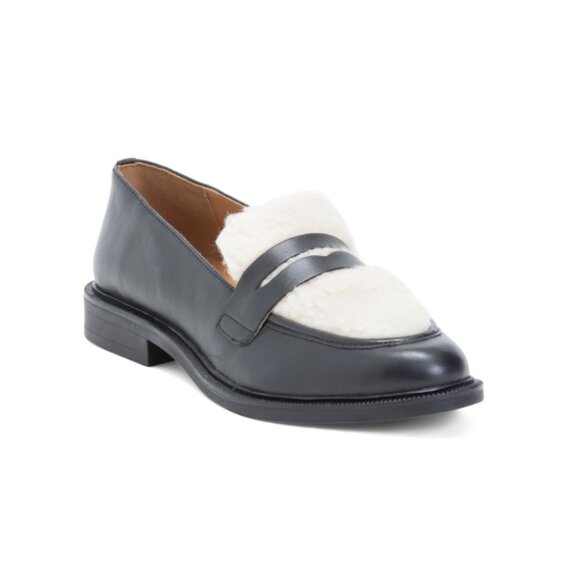 ALLONSI Black Leather Daisy Teddy Sherpa Loafers - Picture 1 of 2